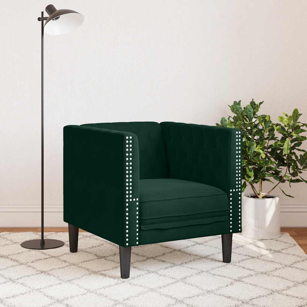 vidaXL Fotel Chesterfield, ciemnozielony, tapicerowany aksamitem