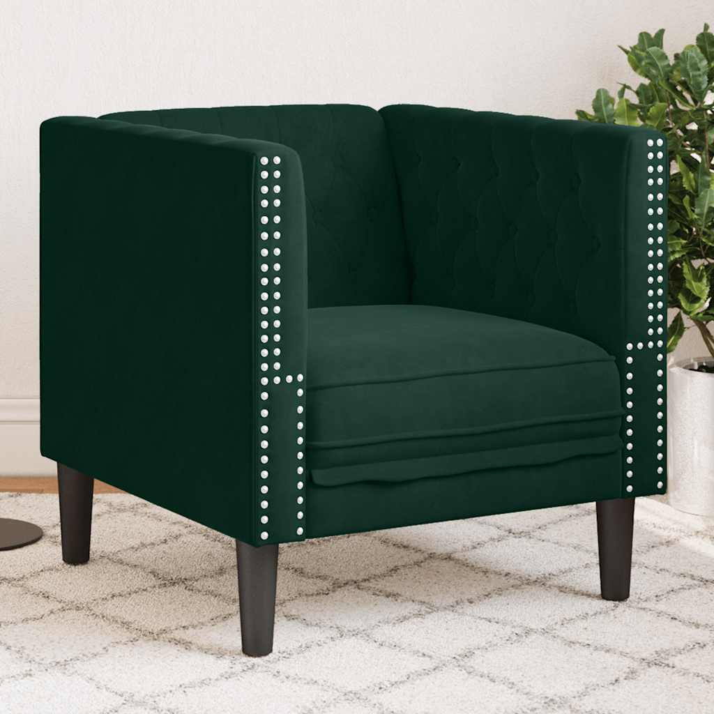 vidaXL Fotel Chesterfield, ciemnozielony, tapicerowany aksamitem