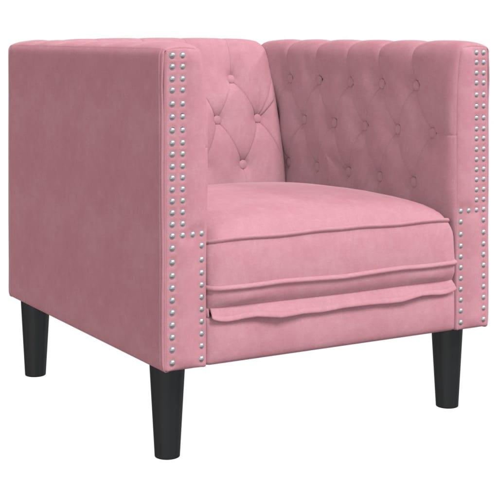 vidaXL Fotel Chesterfield, różowy, tapicerowany aksamitem