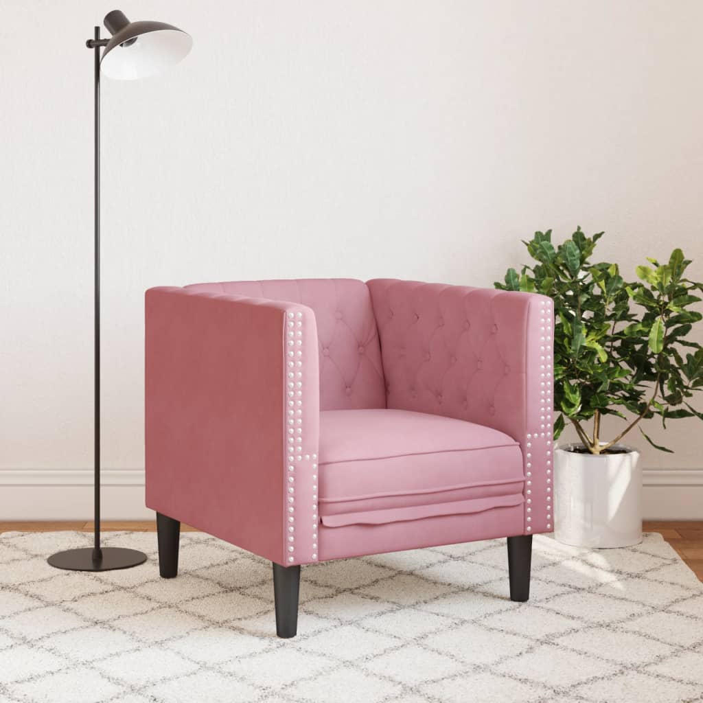 vidaXL Fotel Chesterfield, różowy, tapicerowany aksamitem