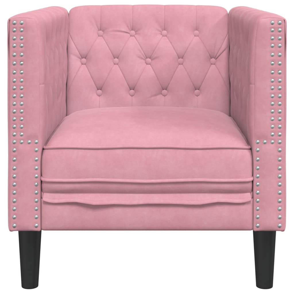 vidaXL Fotel Chesterfield, różowy, tapicerowany aksamitem
