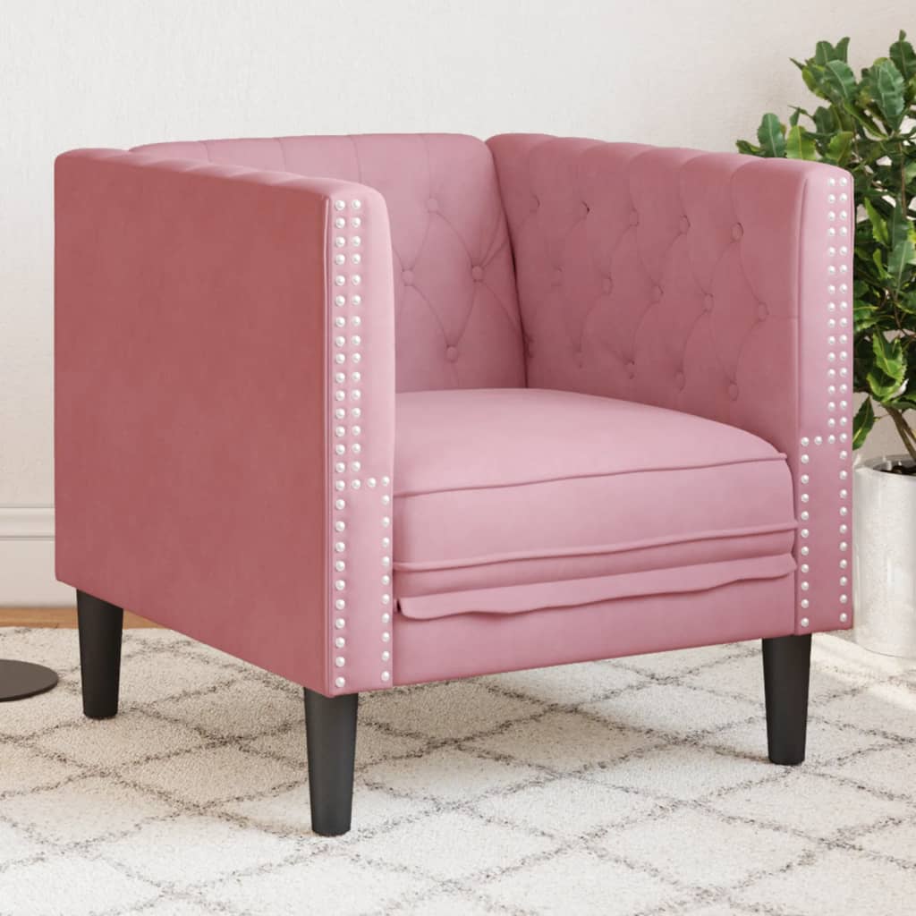 vidaXL Fotel Chesterfield, różowy, tapicerowany aksamitem