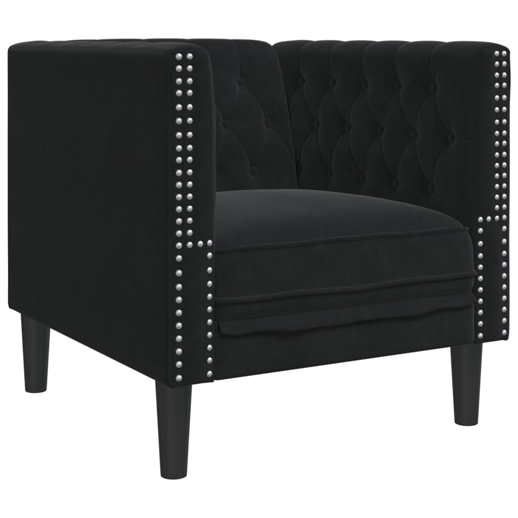 vidaXL Fotel Chesterfield, czarny, tapicerowany aksamitem