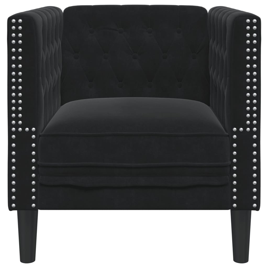 vidaXL Fotel Chesterfield, czarny, tapicerowany aksamitem