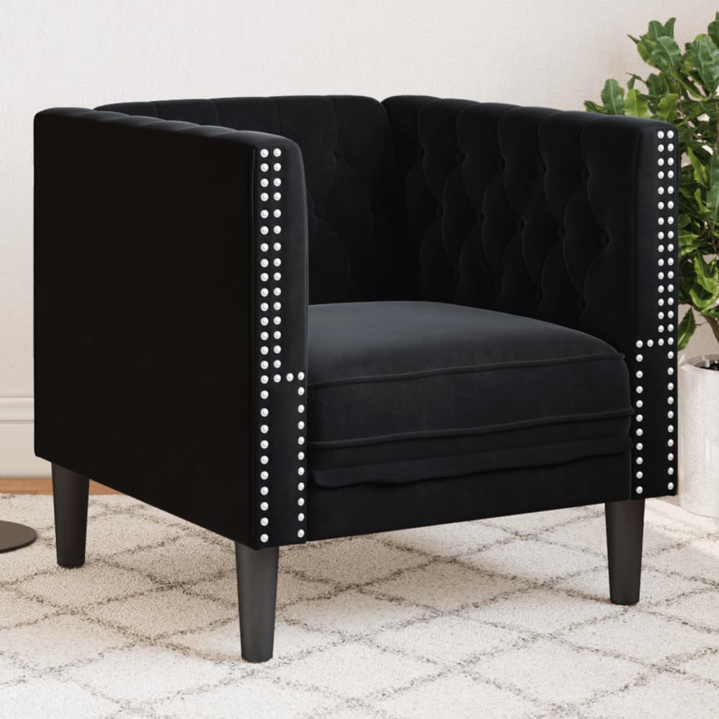 vidaXL Fotel Chesterfield, czarny, tapicerowany aksamitem