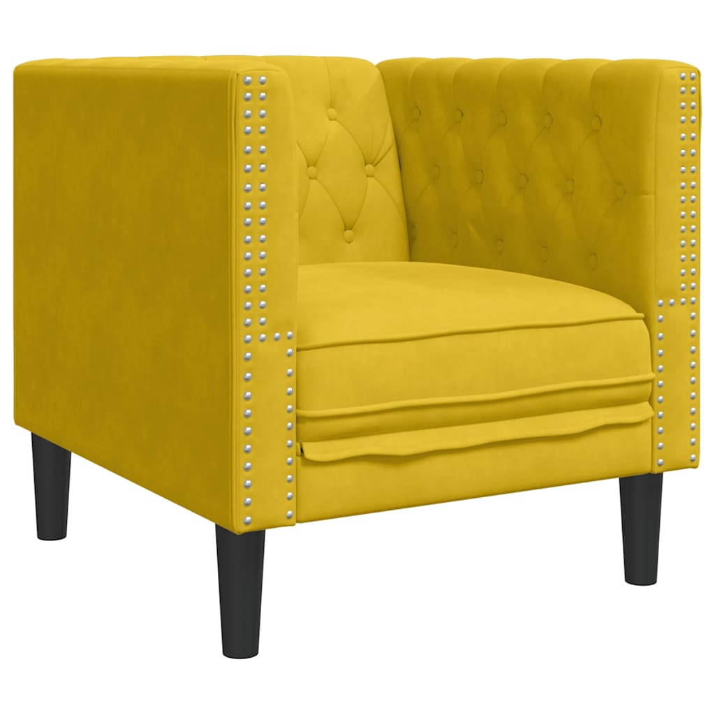 vidaXL Fotel Chesterfield, żółty, tapicerowany aksamitem