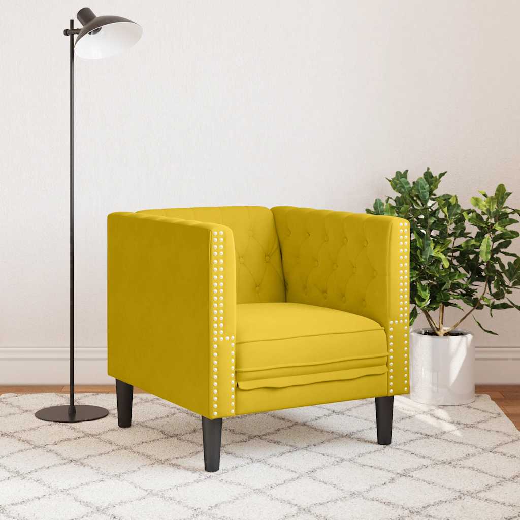 vidaXL Fotel Chesterfield, żółty, tapicerowany aksamitem