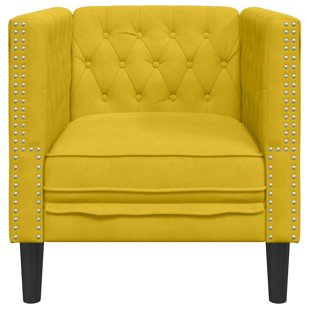 vidaXL Fotel Chesterfield, żółty, tapicerowany aksamitem