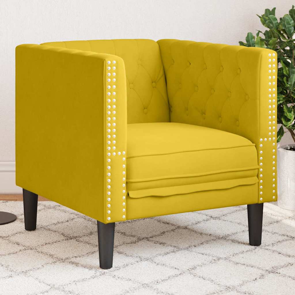 vidaXL Fotel Chesterfield, żółty, tapicerowany aksamitem