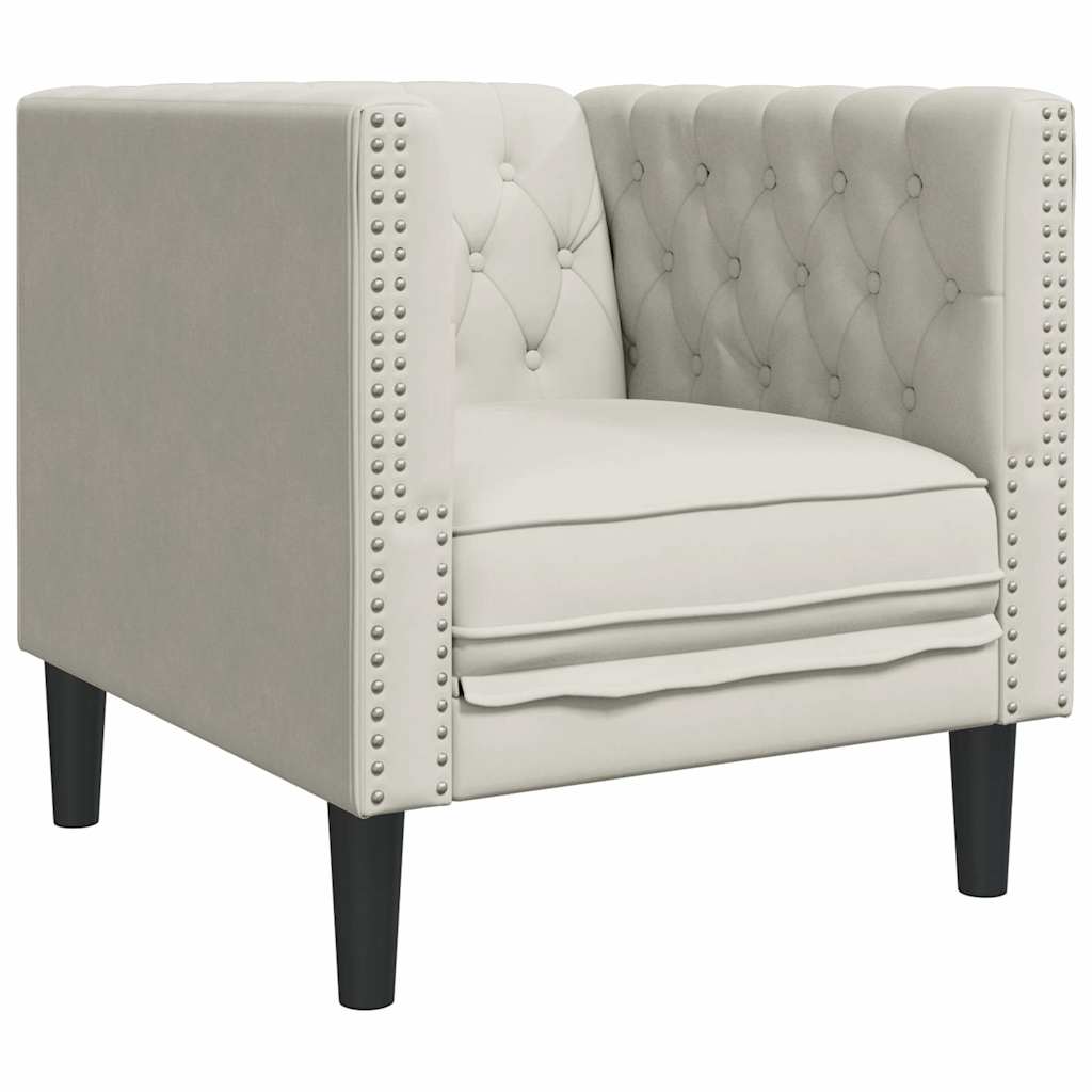 vidaXL Fotel Chesterfield, kremowy, tapicerowany aksamitem