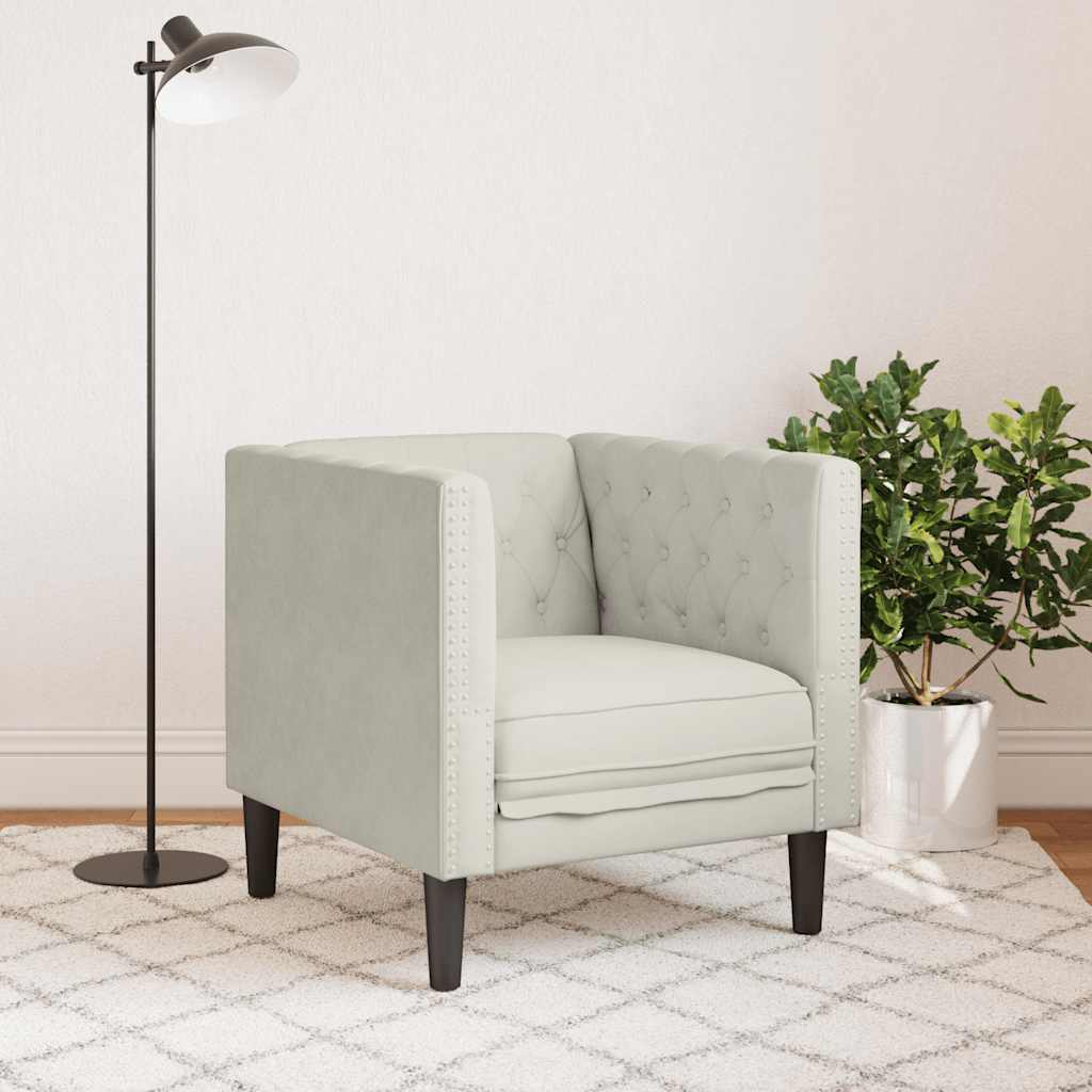 vidaXL Fotel Chesterfield, kremowy, tapicerowany aksamitem