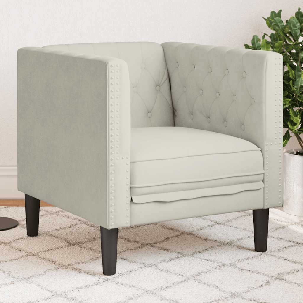 vidaXL Fotel Chesterfield, kremowy, tapicerowany aksamitem