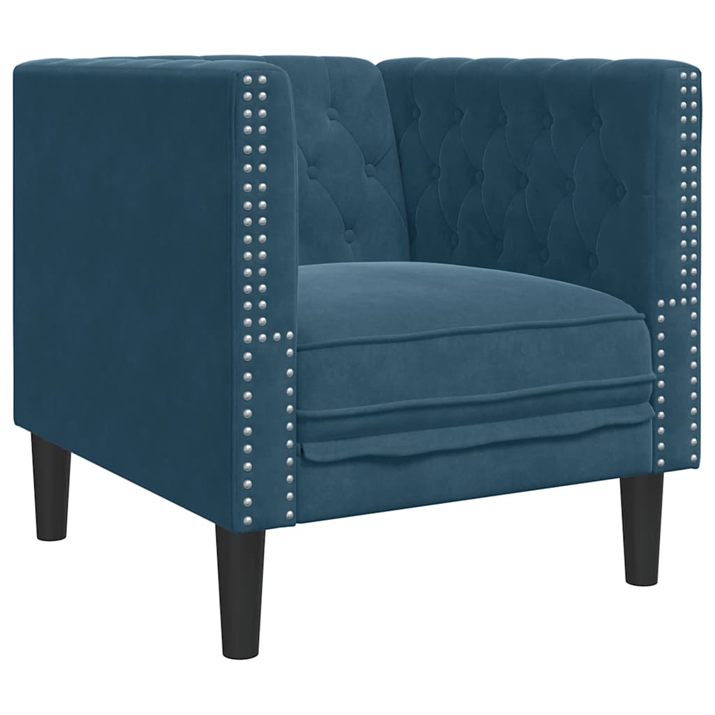 vidaXL Fotel Chesterfield, niebieski, tapicerowany aksamitem