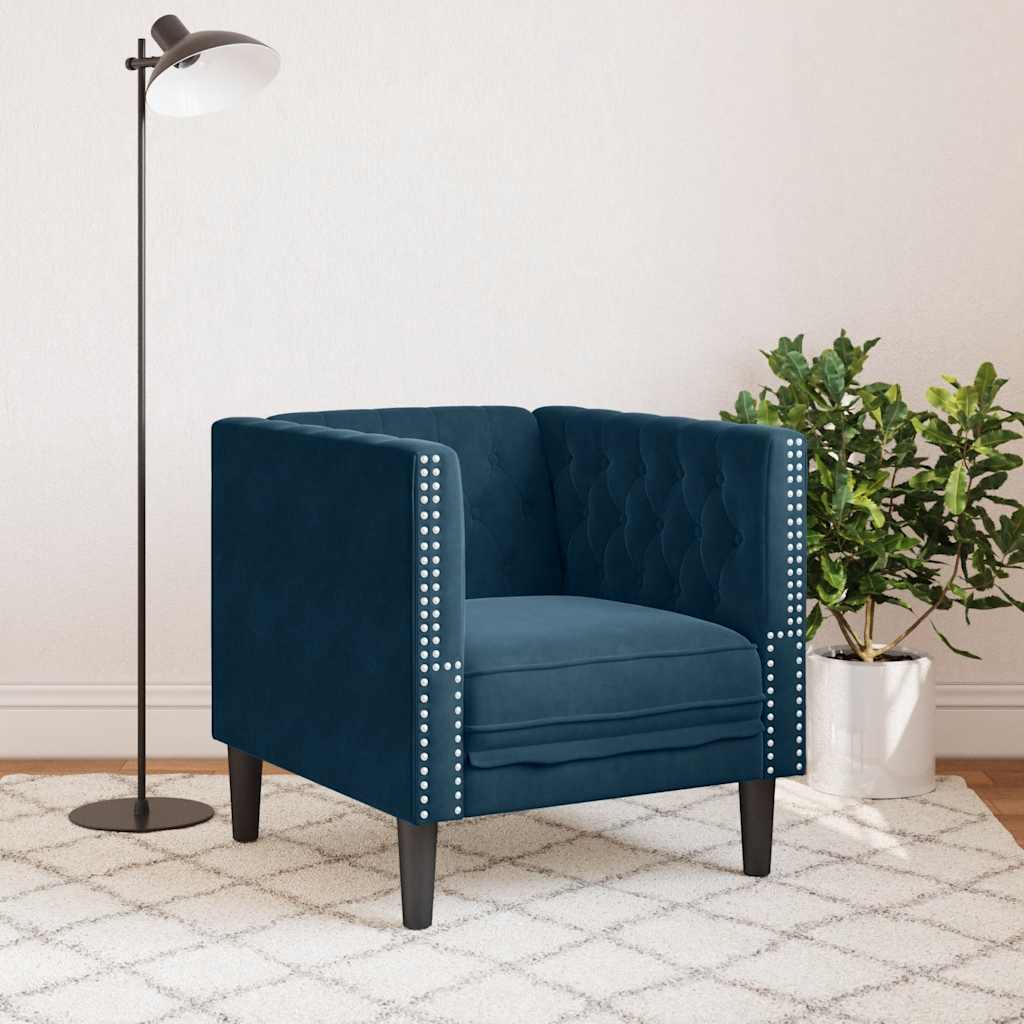 vidaXL Fotel Chesterfield, niebieski, tapicerowany aksamitem