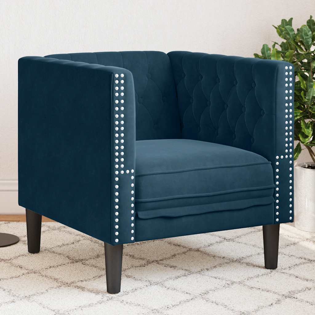 vidaXL Fotel Chesterfield, niebieski, tapicerowany aksamitem