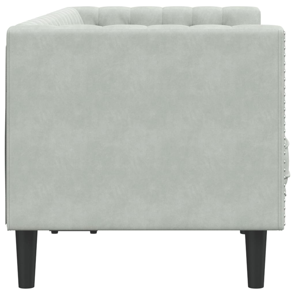 vidaXL Sofa Chesterfield z wałkami, dwuosobowa, jasnoszara, aksamit