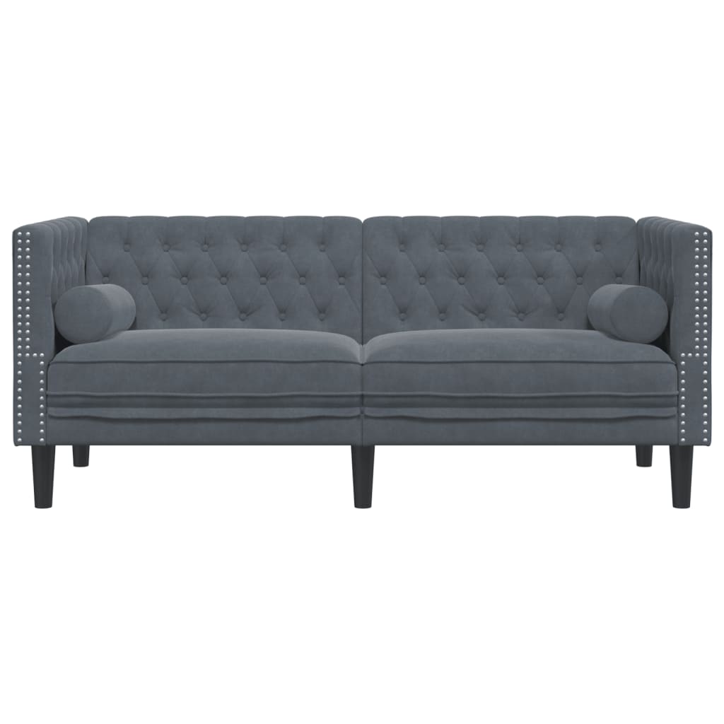 vidaXL Sofa Chesterfield z wałkami, dwuosobowa, ciemnoszara, aksamit