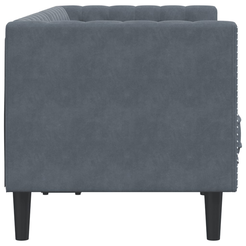 vidaXL Sofa Chesterfield z wałkami, dwuosobowa, ciemnoszara, aksamit