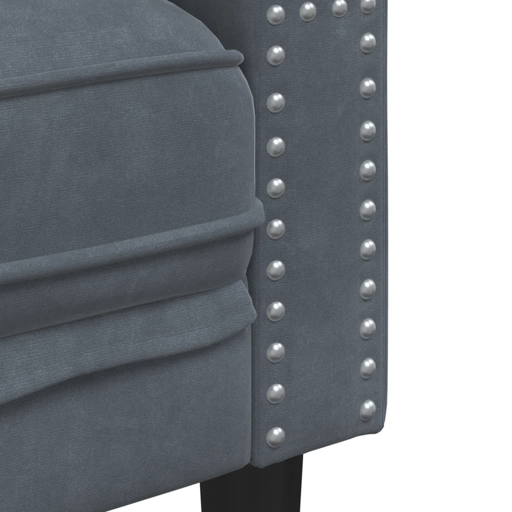 vidaXL Sofa Chesterfield z wałkami, dwuosobowa, ciemnoszara, aksamit