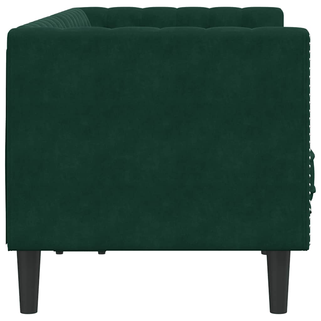 vidaXL Sofa Chesterfield z wałkami, dwuosobowa, ciemnozielona, aksamit