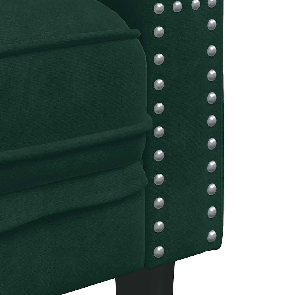 vidaXL Sofa Chesterfield z wałkami, dwuosobowa, ciemnozielona, aksamit