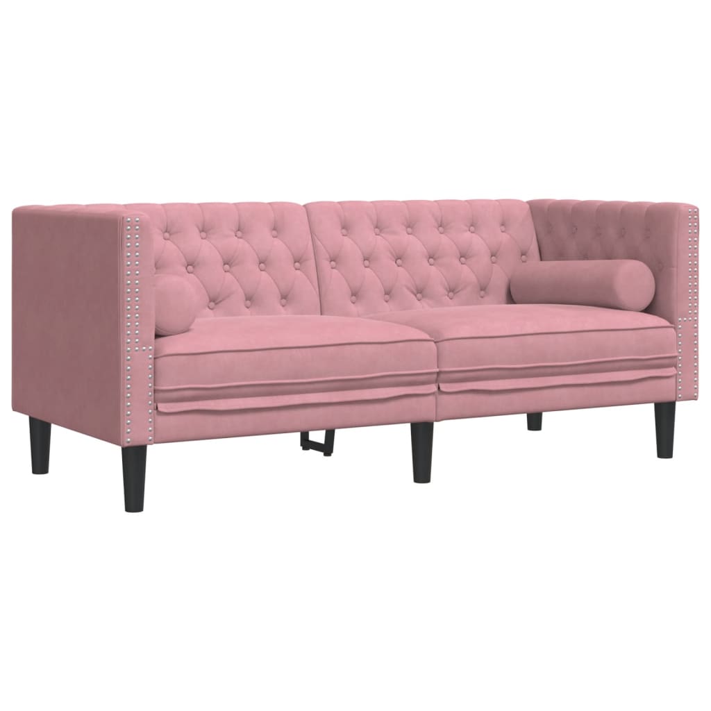 vidaXL Sofa Chesterfield z wałkami, dwuosobowa, różowa, aksamit