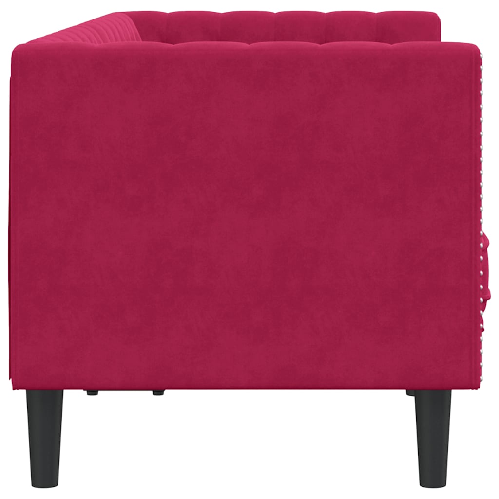 vidaXL Sofa Chesterfield z wałkami, dwuosobowa, bordowa, aksamit