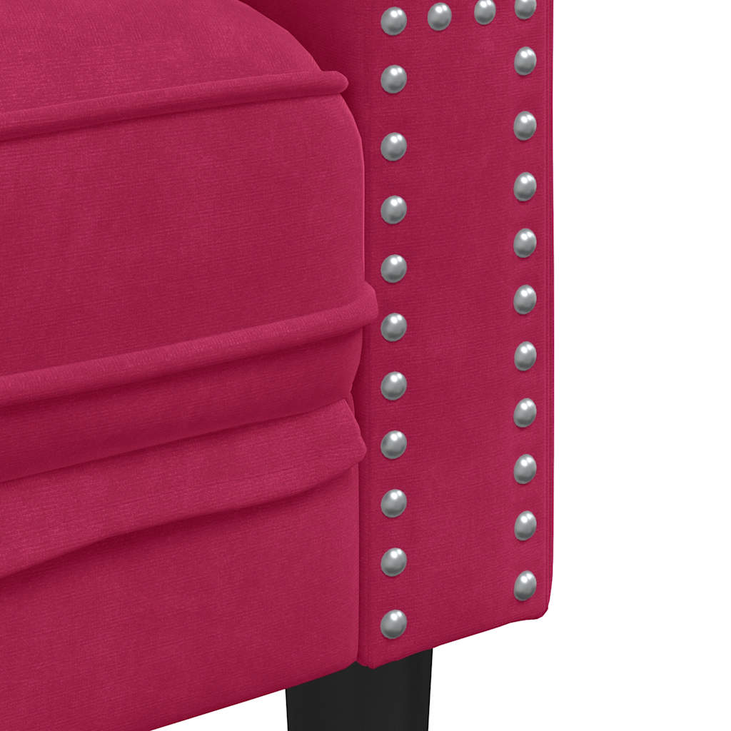 vidaXL Sofa Chesterfield z wałkami, dwuosobowa, bordowa, aksamit