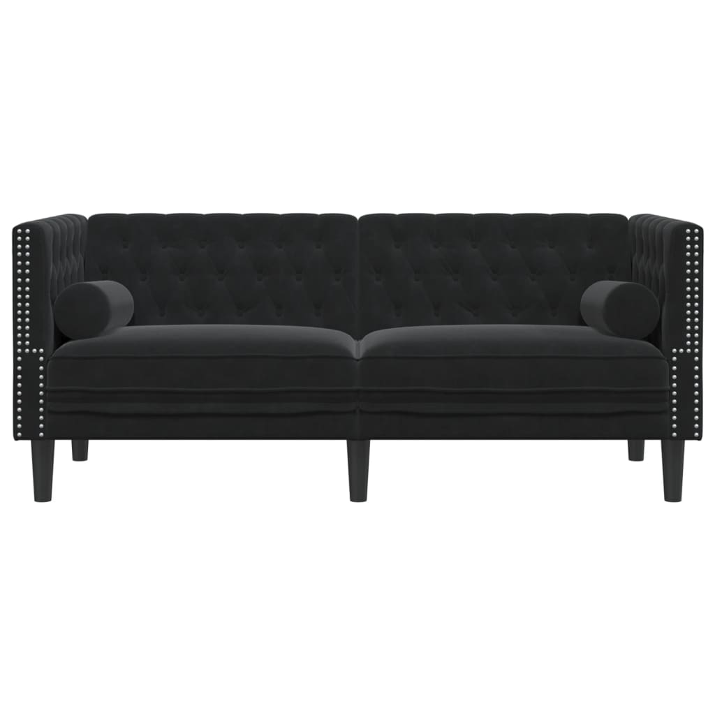 vidaXL Sofa Chesterfield z wałkami, dwuosobowa, czarna, aksamit