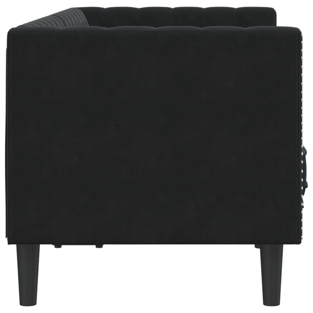 vidaXL Sofa Chesterfield z wałkami, dwuosobowa, czarna, aksamit