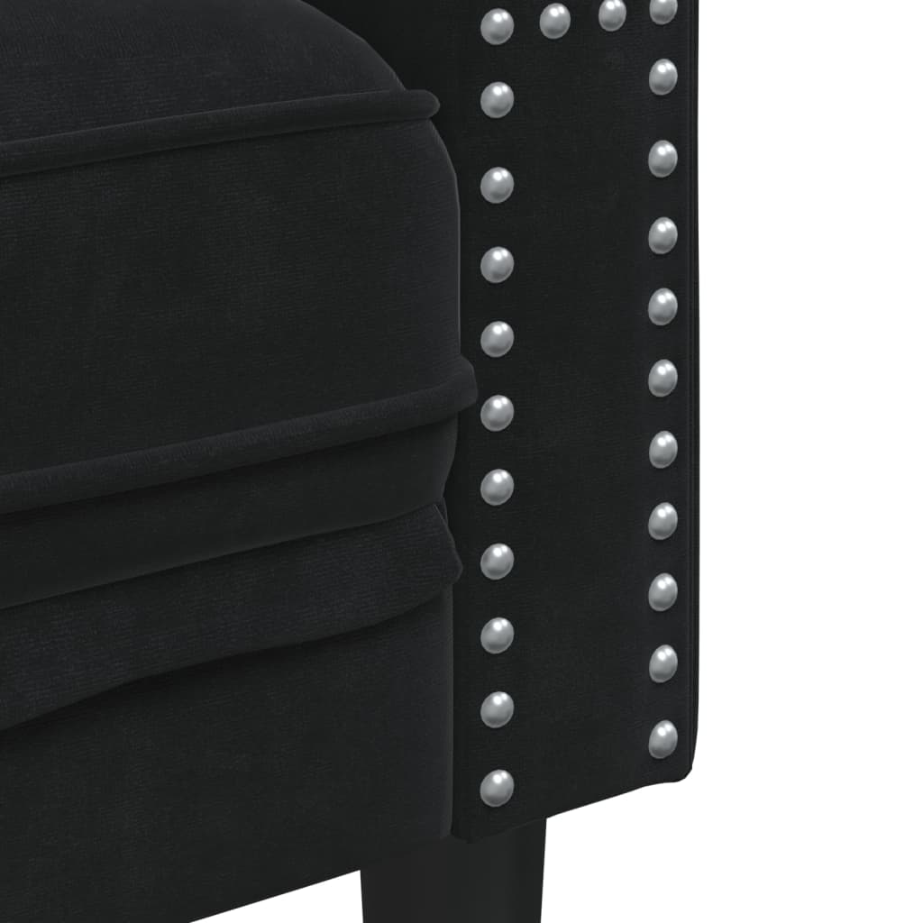 vidaXL Sofa Chesterfield z wałkami, dwuosobowa, czarna, aksamit