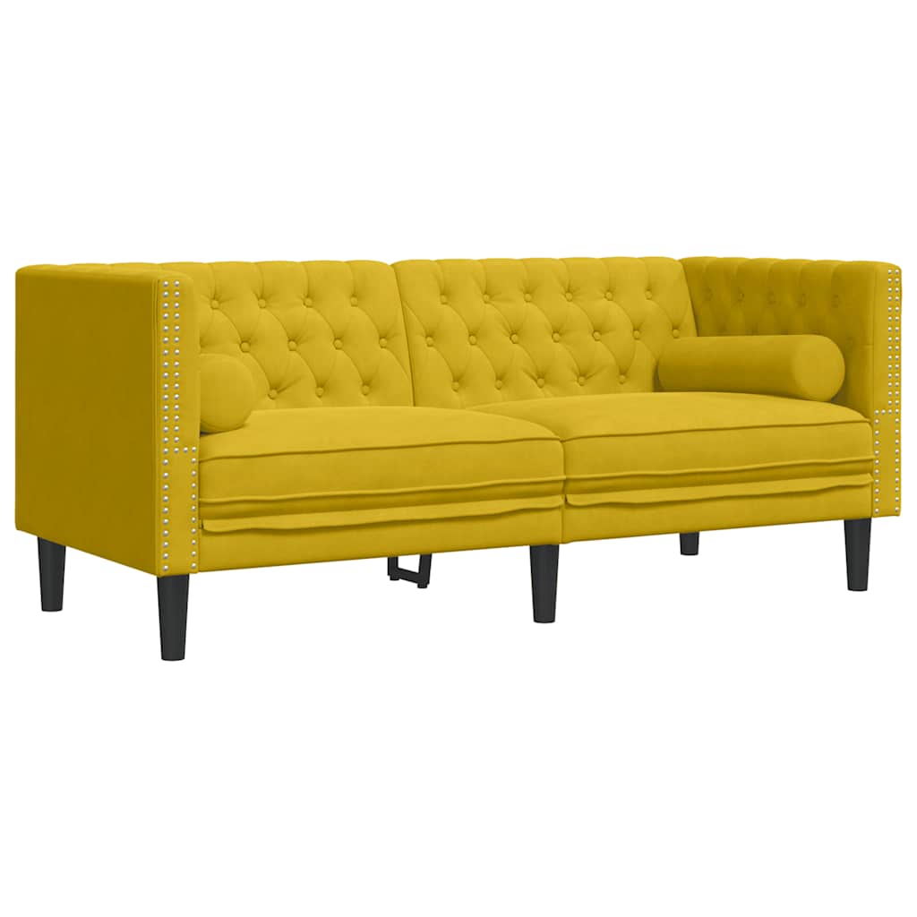 vidaXL Sofa Chesterfield z wałkami, dwuosobowa, żółta, aksamit