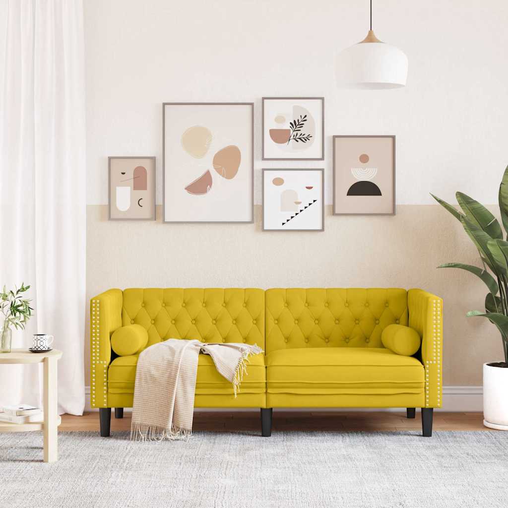 vidaXL Sofa Chesterfield z wałkami, dwuosobowa, żółta, aksamit