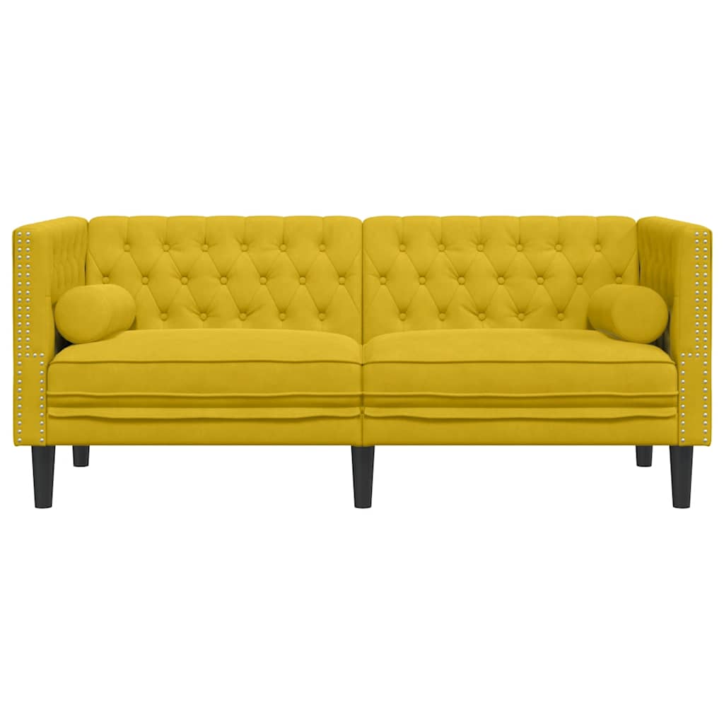 vidaXL Sofa Chesterfield z wałkami, dwuosobowa, żółta, aksamit
