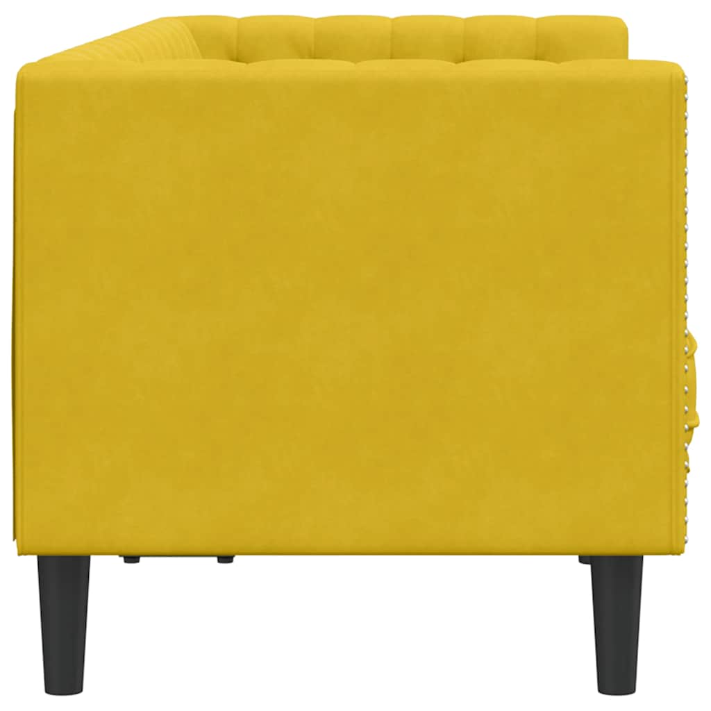 vidaXL Sofa Chesterfield z wałkami, dwuosobowa, żółta, aksamit