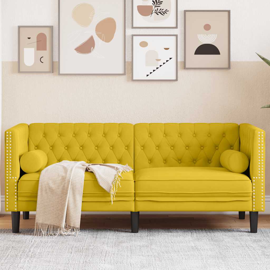 vidaXL Sofa Chesterfield z wałkami, dwuosobowa, żółta, aksamit