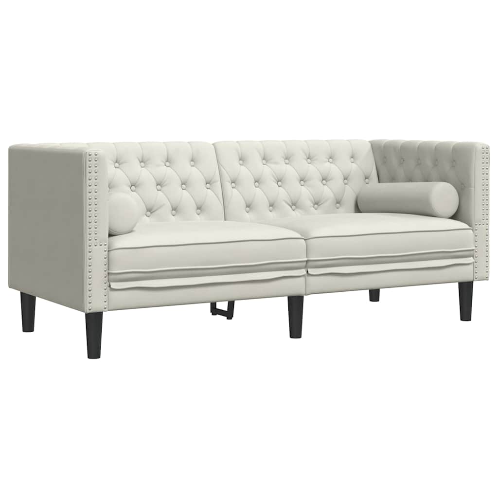 vidaXL Sofa Chesterfield z wałkami, dwuosobowa, kremowa, aksamit