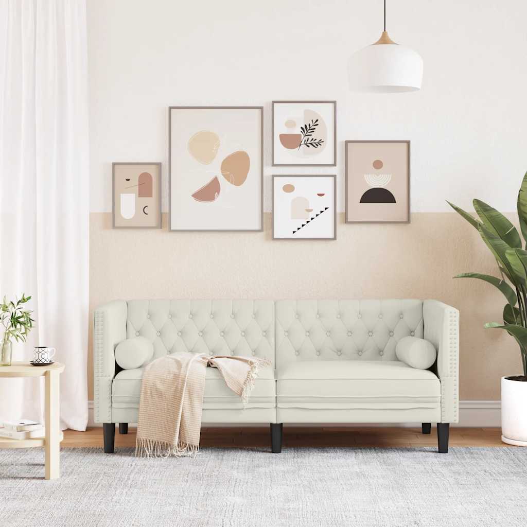 vidaXL Sofa Chesterfield z wałkami, dwuosobowa, kremowa, aksamit