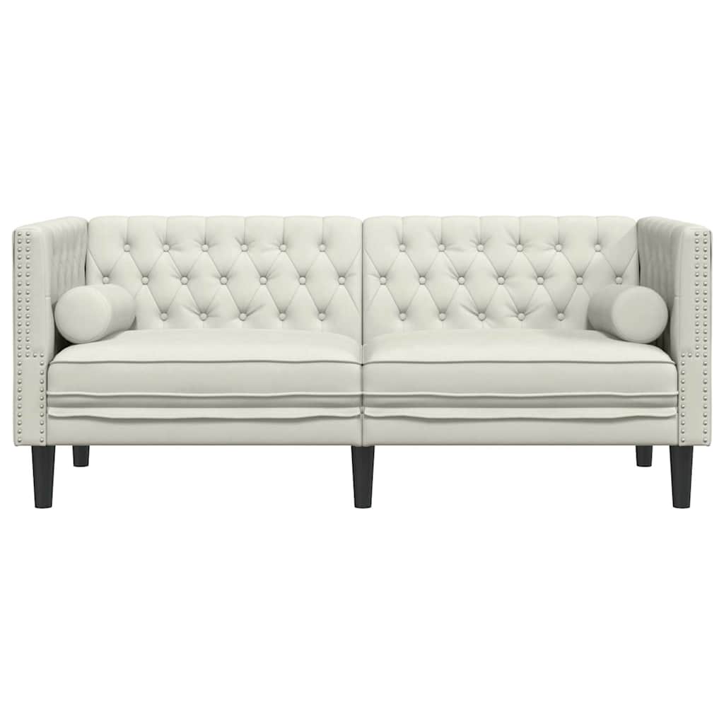 vidaXL Sofa Chesterfield z wałkami, dwuosobowa, kremowa, aksamit