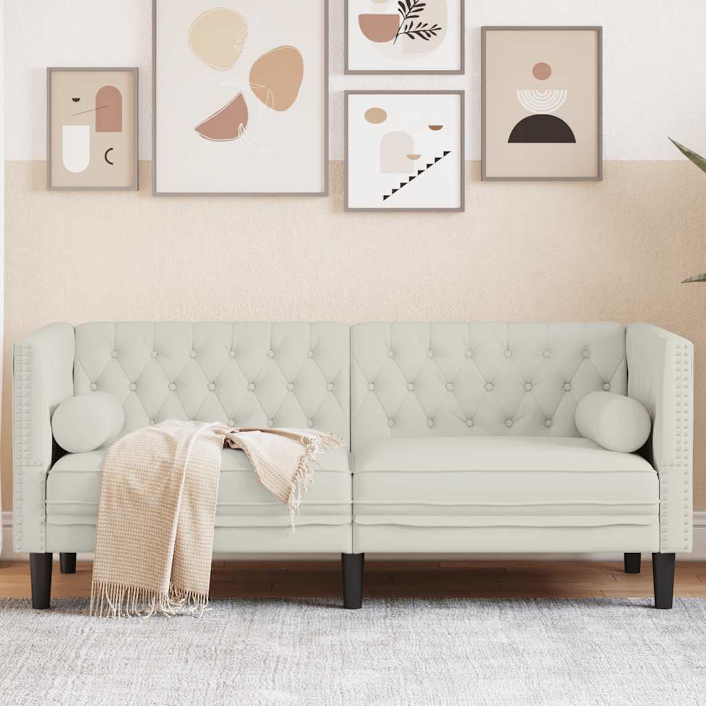 vidaXL Sofa Chesterfield z wałkami, dwuosobowa, kremowa, aksamit