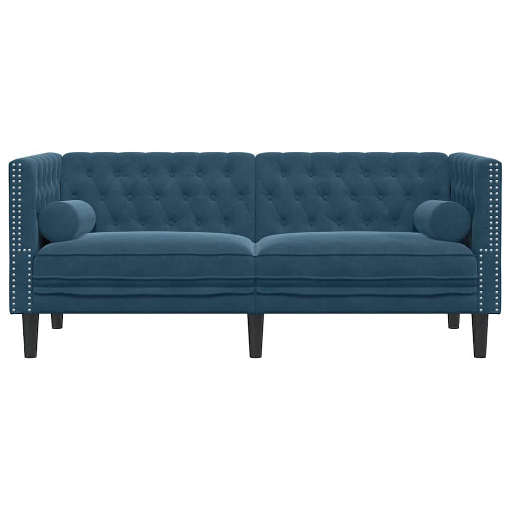 vidaXL Sofa Chesterfield z wałkami, dwuosobowa, niebieska, aksamit