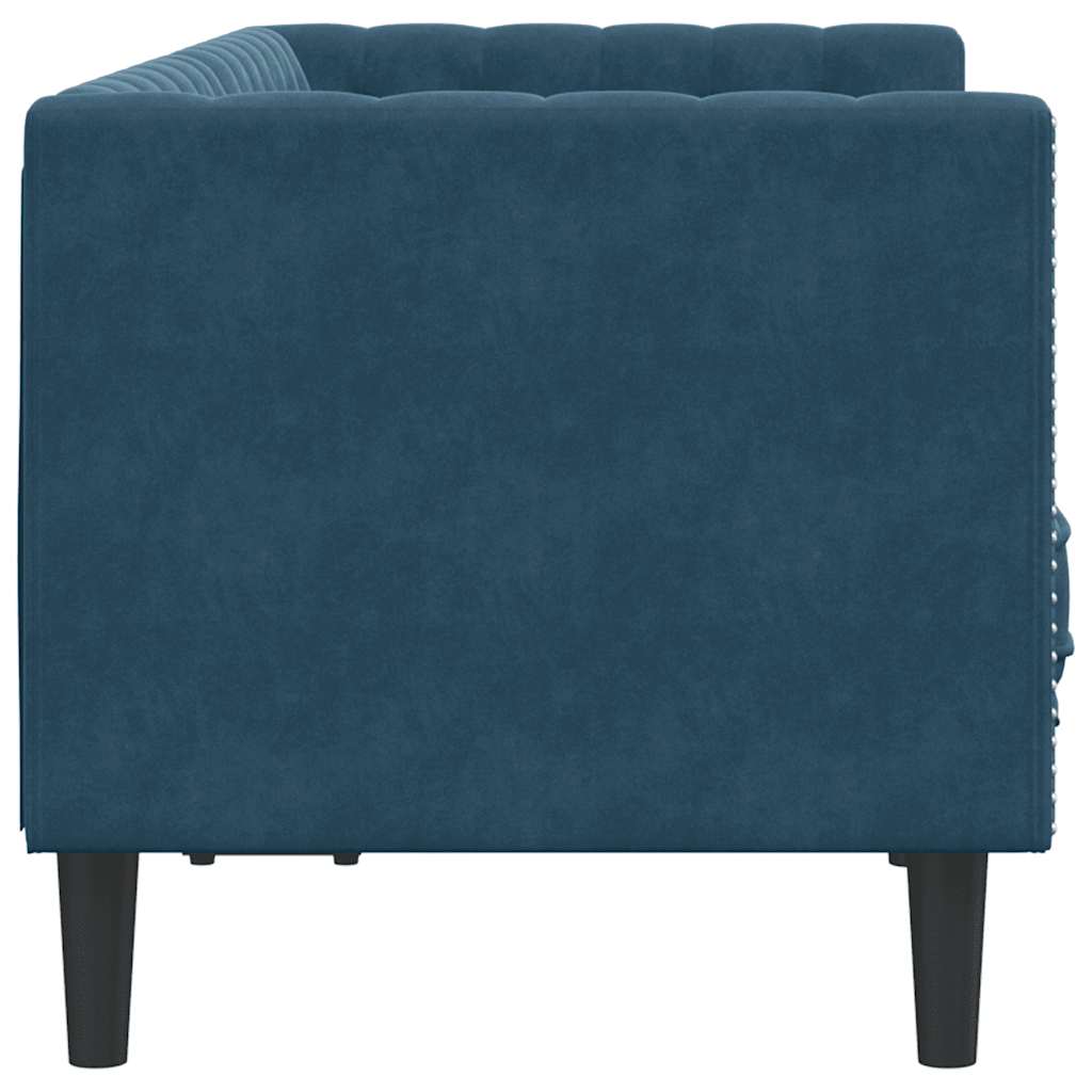 vidaXL Sofa Chesterfield z wałkami, dwuosobowa, niebieska, aksamit
