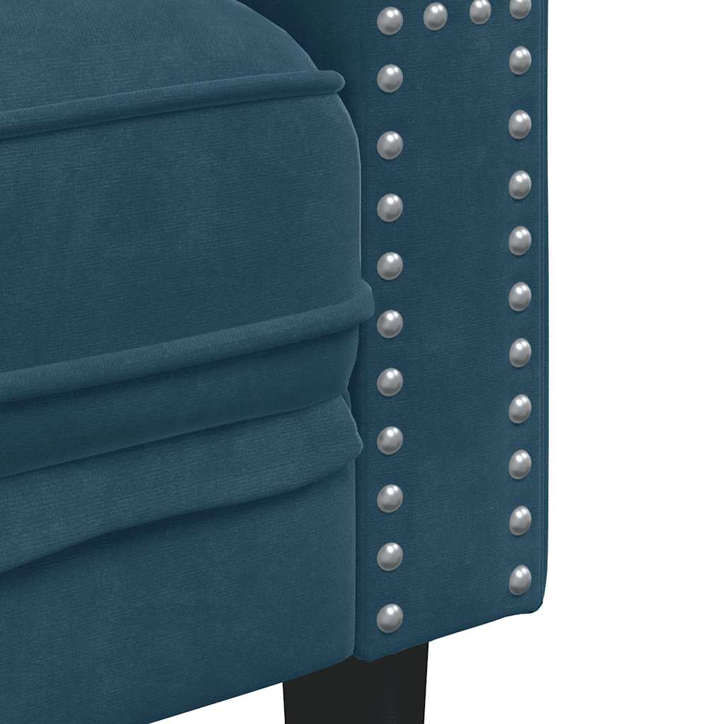vidaXL Sofa Chesterfield z wałkami, dwuosobowa, niebieska, aksamit