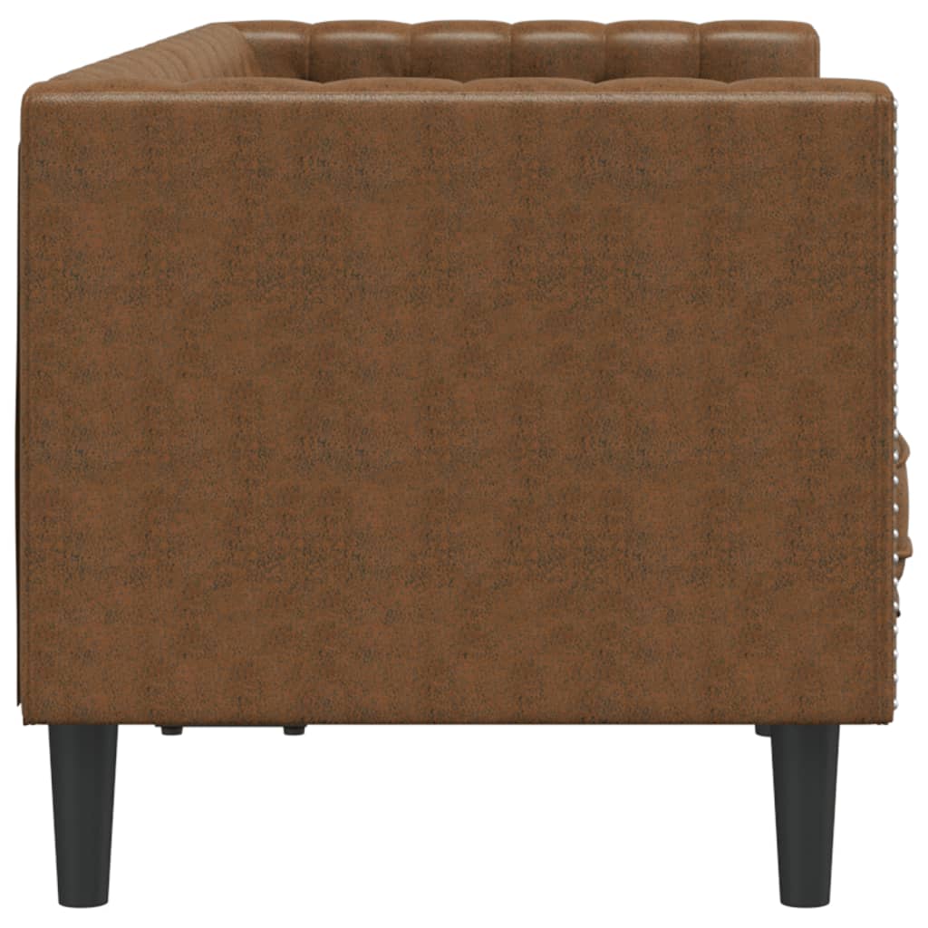 vidaXL Sofa Chesterfield z wałkami, 2-os., brązowa, sztuczny zamsz