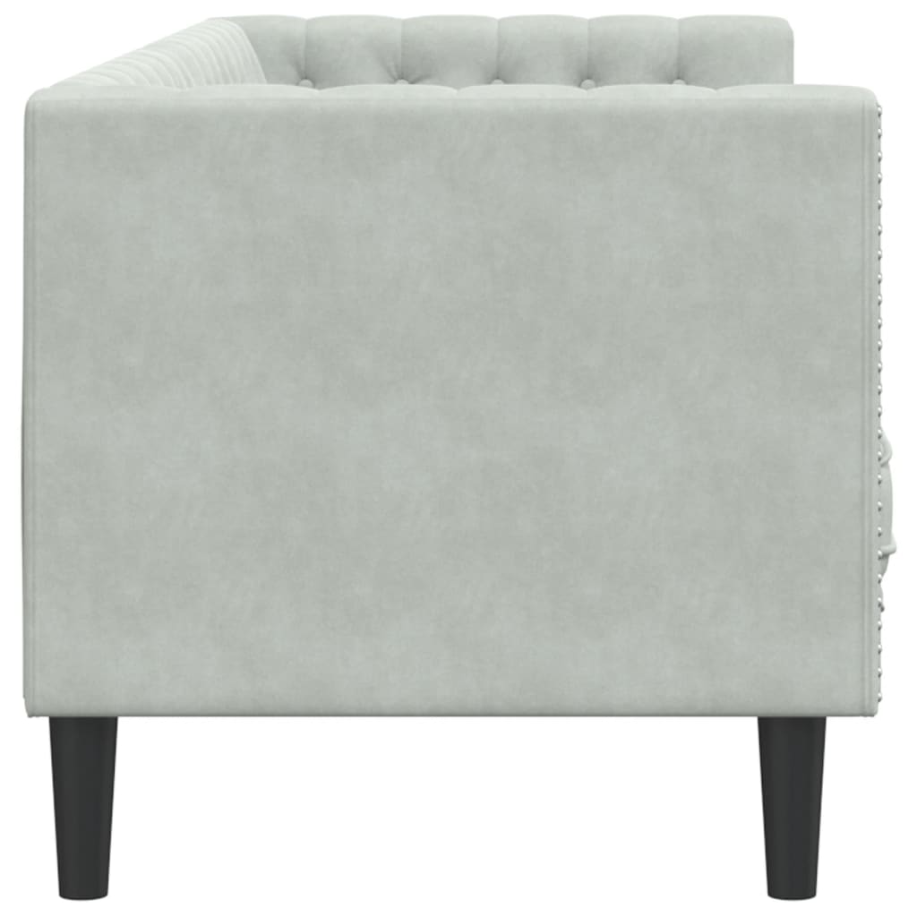 vidaXL Sofa Chesterfield z wałkami, trzyosobowa, jasnoszara, aksamit