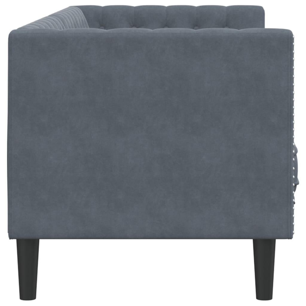 vidaXL Sofa Chesterfield z wałkami, trzyosobowa, ciemnoszara, aksamit