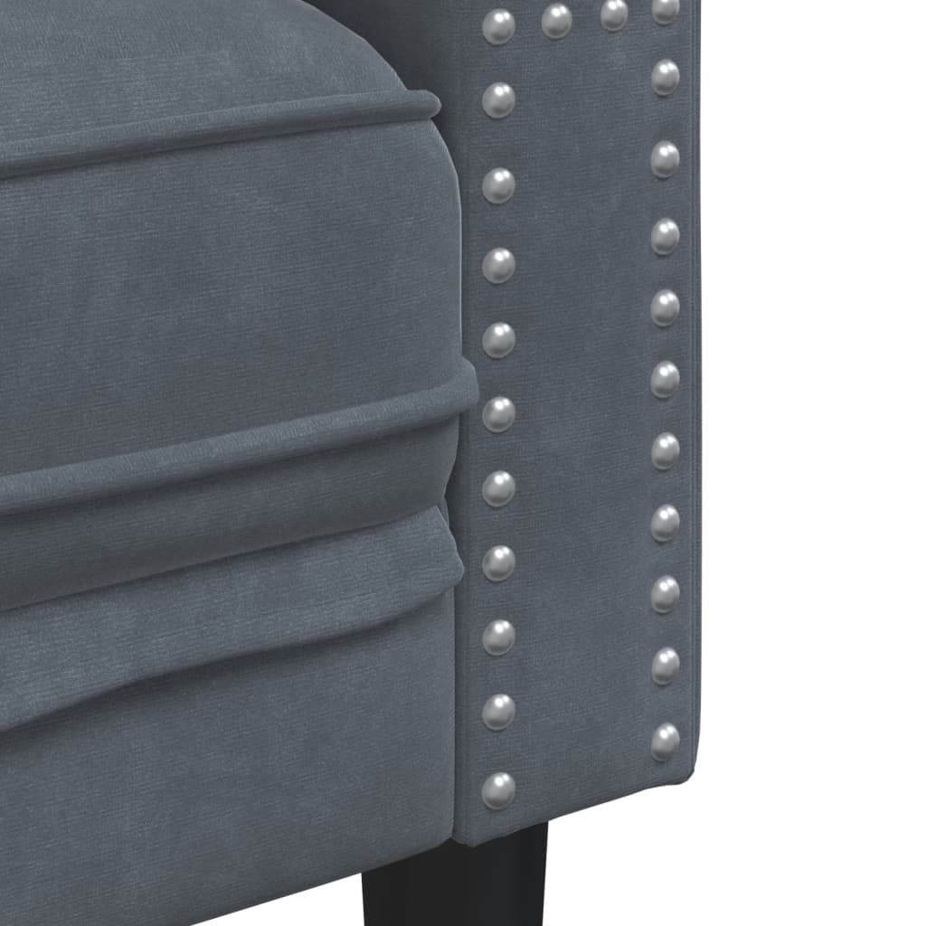 vidaXL Sofa Chesterfield z wałkami, trzyosobowa, ciemnoszara, aksamit
