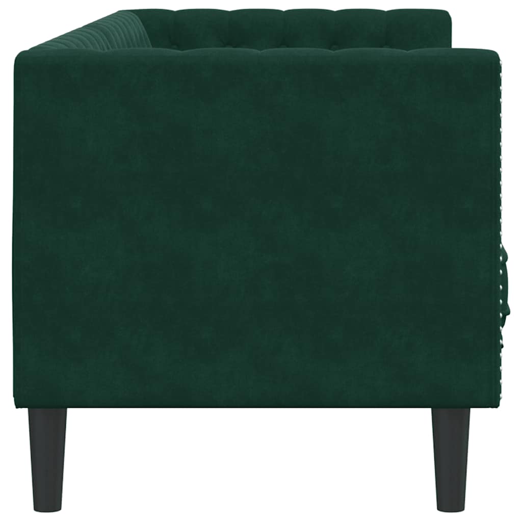 vidaXL Sofa Chesterfield z wałkami, 3-osobowa, ciemnozielona, aksamit