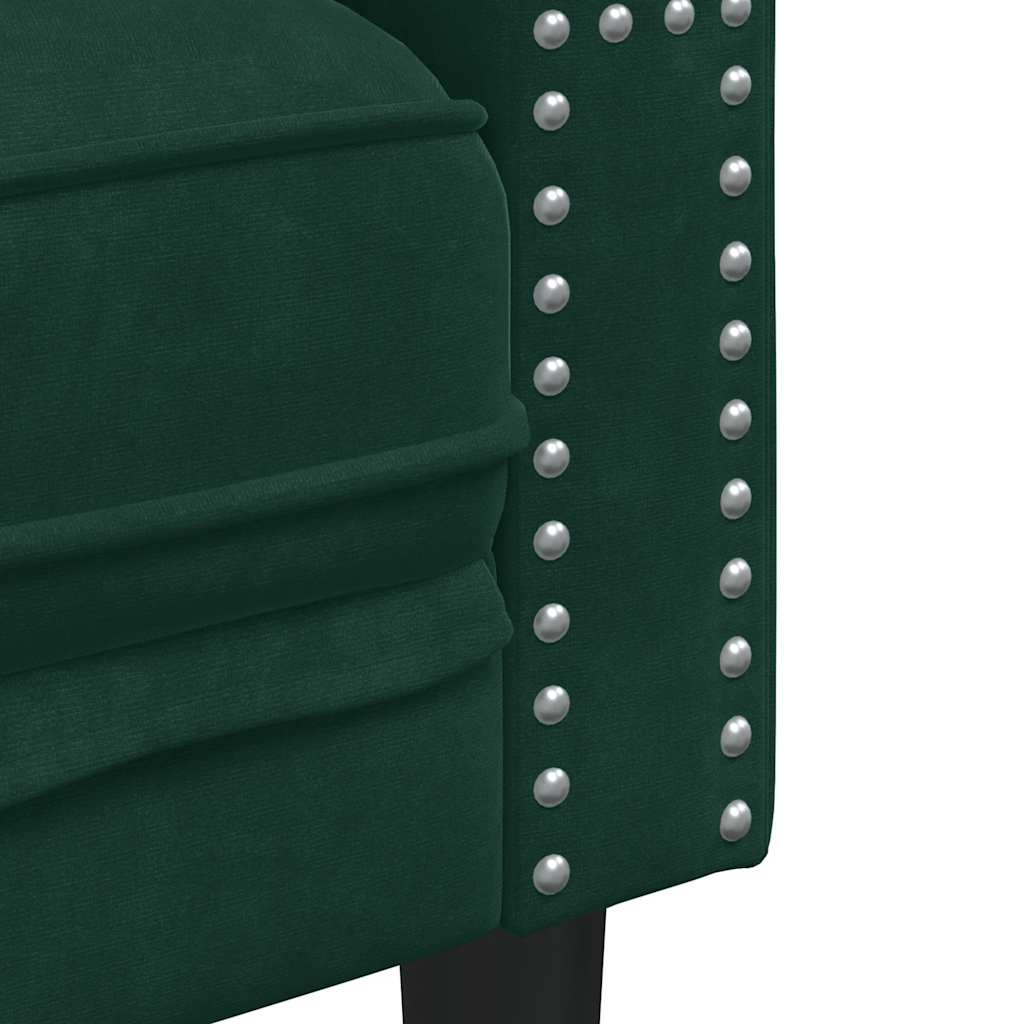 vidaXL Sofa Chesterfield z wałkami, 3-osobowa, ciemnozielona, aksamit