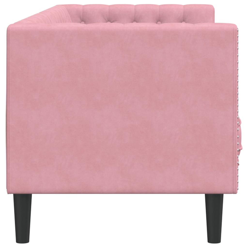 vidaXL Sofa Chesterfield z wałkami, trzyosobowa, różowa, aksamit